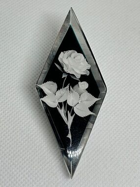 Vintage Clear Lucite White Rose Brooch Pin